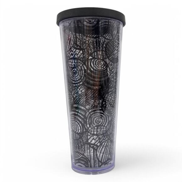 STARBUCKS 2014 Acrylic VENTI 24 Oz Cold Cup Tumbler BLACK CIRCLES LINES WEB - Picture 2 of 5